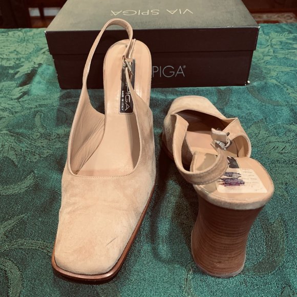 Via Spiga Desert Suede Slingback Block Heel Sandal Shoes Sz 11M - Picture 2 of 7